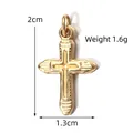 Golden stainless steel cross pendant featuring textured surface, 2cm height, 1.6g weight - Striped Cross Pendant (BXGPJ211)