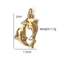 Golden double dolphin pendant accessory with 1.7g weight and 2cm height dimensions - Double Dolphin Hollow Pendant (BXGPJ207)