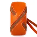 Handcrafted orange vegetable tanned leather key pouch with dual diagonal zippers - Orange