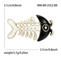 Cute black and white fishbone brooch in enamel with gold-tone finish for clothing - Black