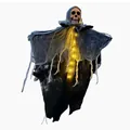 Detail of hanging Halloween ghost with glowing LED lights and tattered fabric robes - Warm Light Male Hanging Ghost