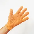 Exfoliating shower glove in bright orange nylon fabric with elastic wrist cuff - Bulk/Loose Packaging / Orange