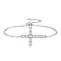 925 silver cross bracelet with sparkling moissanite stones and polished metal finish - Large Moissanite Cross (L17246) / Adjustable Length