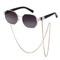 Fashionable women's polygon sunglasses with gold metal frame and elegant chain - Gold Frame Tea Gray (With Chain)
