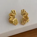 18k gold plated fan-shaped pleated stud earrings with luxury geometric petal texture - Gold (J-69)