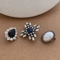 Vintage brooch set with cross, oval pearl, and water-drop crystal designs for suits - Vintage Brooch Collection (C-238)