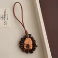 Handcrafted peach wood bear pendant featuring a circle of real roasted coffee beans - Coffee Bean Rabbit Carrot Style (D-45)