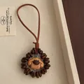 Detail of wooden coffee bean beads and cute puppy pendant charm with leather cord strap - Coffee Bean Rabbit Head Style (D-45)