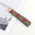Llavero de pulsera étnico bordado con motivos geométricos y cierre de metal dorado brillante - Estampado Floral Geométrico Rojo Amarillo Verde (Flor Geométrica-02)