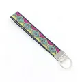 Detailed view of bohemian embroidered wristlet keychain with geometric diamond pattern weaving - Geometric Style 02