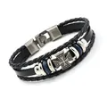 Bracelet punk vintage multicouche en cuir tressé noir avec emblème de croix en métal - Noir