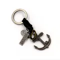 Llavero vintage de ancla en aleación de zinc con cuerda trenzada y etiquetas metálicas - Negro