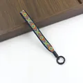 Detailed view of handmade ethnic woven lanyard with blue and orange geometric patterns - Colorful Rhombus Ethnic Style / Multicolor A#