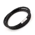 Bracciale multistrato in pelle intrecciata nera con chiusura magnetica in metallo lucido - Nero