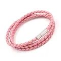 Bracciale multistrato in pelle intrecciata rosa da donna con chiusura magnetica argento - Rosa