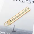 Porte-clés ethnique en ruban jacquard brodé de 25mm avec motif fleuri et fermoir doré - Petite Fleur Vintage Beige (09-06A)