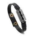 Pulsera punk de cuero para hombre con colgante de cuchilla vintage y botones a presión - Negro