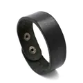 Minimalistische brede zwarte leren armband voor heren en dames met zilveren drukknopen - Zwart