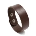 Minimalistische brede bruine leren armband met verstelbare metalen drukknopen - Bruin
