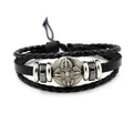 Verstellbares mehrlagiges Herren-Lederarmband in Schwarz mit Kreuz-Schild-Anhänger - Schwarz