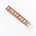 Ethnic geometric jacquard woven wristlet keychain with colorful pattern and metal ring - Red-Yellow-Green Wave Pattern (2512-04D)