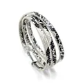 Multi-layer snake pattern PU leather bracelet with silver magnetic buckle for men and women - Black White Snake Pattern