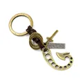 Vintage bronze fishhook keychain with braided brown leather and cross pendant - Antique Bronze Brushed