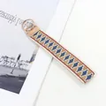 Ethnic geometric jacquard woven wristlet keychain with sturdy golden metal ring - Geometric Pattern F