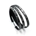 Multilayer faux snake skin pattern leather bracelet with silver magnetic buckle closure - Grey Black Snake
