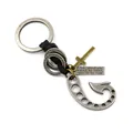 Vintage fishhook keychain with black braided leather and antique bronze cross charm - Antique Silver