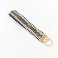 Ethnic geometric jacquard wristlet keychain with colorful weaving and gold metal ring - Geometric Pattern G