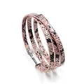 Multilayer wrap bracelet with pink snake pattern leather and polished magnetic clasp - Pink Snakeskin