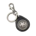Vintage pentagram leather keychain with metallic star emblem on a white background - Black