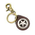Vintage braided leather keychain with star pendant and bronze spring hook for bags - Brown