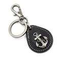 Vintage zinc alloy anchor pendant leather keychain with retro lobster clasp for unisex - Black
