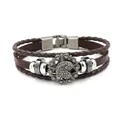 Men's brown multilayer woven leather bracelet with vintage eagle star metal pendant - Brown
