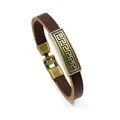 Heren retro donkerbruine leren armband met antiekgouden Griekse metalen bedel - Bruin