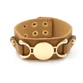 Brown PU leather wide bracelet with gold horsebit metal details and adjustable snaps - Khaki