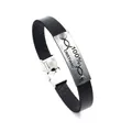 Black leather bracelet with 100% Cristiano engraving and stainless steel clasp - Black