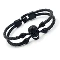 Herren Punk-Armband aus schwarzem Leder mit Totenkopf und gekreuzten Knochen Design - Schwarz