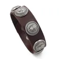 Men's retro dark brown leather cuff bracelet featuring embossed silver lion head studs - Brown Lion Head / Brown