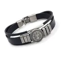 Vintage Löwenkopf-Lederarmband für Herren mit silbernen Details und Steckverschluss - Schwarz
