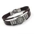 Vintage Löwenkopf-Armband für Herren aus braunem Leder mit antikem Metall-Emblem - Braun