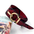 Fashionable red and black snakeskin pattern PU leather wide bracelet with gold ring buckle - Red Snake Pattern