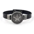 Brazalete retro de cuero negro con estrella pentagrama de plata y grabados - Negro