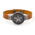 Pulsera de cuero marrón vintage con emblema de estrella de plata antigua y botones a presión - Tostado