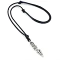 Collana etnica con ciondolo Vajra d'argento su cordino nero regolabile - Stile Phurba (HM1902-25)