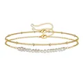Triple-layer 18K gold plated stainless steel bracelet with baroque pearls and beads - Gold Triple Layered Pearl Bracelet (BR8135)
