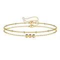 Three-layer 18K gold plated stainless steel chain bracelet with polished beads - Gold Triple Layered Gold Bead Bracelet (BR8136)