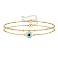 18K gold plated stainless steel double-layer bracelet with blue evil eye pendant - Gold Triple Layer Colorful Evil Eye Bracelet (BR8137)